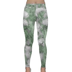 Green And White Textured Botanical Motif Manipulated Photo Classic Yoga Leggings by dflcprintsclothing