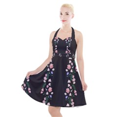 I Love Pink Flowers 1 Halter Party Swing Dress  by printondress