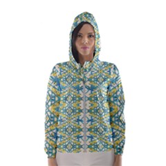 Colored Geometric Ornate Patterned Print Women s Hooded Windbreaker by dflcprintsclothing