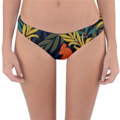 Fashionable Seamless Tropical Pattern With Bright Green Blue Plants Leaves Reversible Hipster Bikini Bottoms by Wegoenart