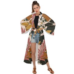 Fashionable Seamless Tropical Pattern With Bright Pink Green Flowers Maxi Kimono by Wegoenart