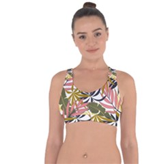 Fashionable Seamless Tropical Pattern With Bright Pink Green Flowers Cross String Back Sports Bra by Wegoenart