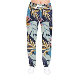 Original Seamless Tropical Pattern With Bright Blue Pink Flowers Women Velvet Drawstring Pants by Wegoenart