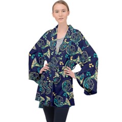 French Horn Long Sleeve Velvet Kimono  by BubbSnugg