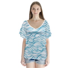 Abstract V-neck Flutter Sleeve Top by homeOFstyles