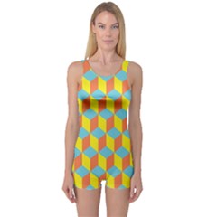 Cube Hexagon Pattern Yellow Blue One Piece Boyleg Swimsuit by Vaneshart