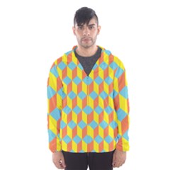 Cube Hexagon Pattern Yellow Blue Men s Hooded Windbreaker by Vaneshart