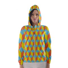 Cube Hexagon Pattern Yellow Blue Women s Hooded Windbreaker