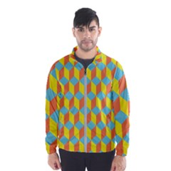 Cube Hexagon Pattern Yellow Blue Men s Windbreaker by Vaneshart