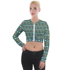 Nature Pattern Spring Green Long Sleeve Cropped Velvet Jacket