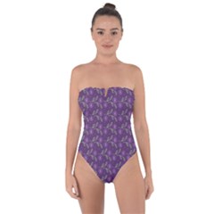 Flowers Violet Decorative Pattern Tie Back One Piece Swimsuit