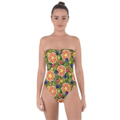 Fruit Star Blueberry Cherry Leaf Tie Back One Piece Swimsuit