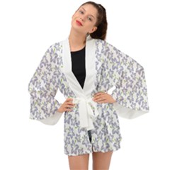 Cute Flowers - Silver Grey Long Sleeve Kimono by FashionBoulevard