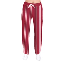 Nice Stripes - Carmine Red Women Velvet Drawstring Pants by FashionBoulevard