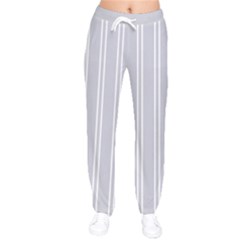 Nice Stripes - Cloudy Grey Women Velvet Drawstring Pants by FashionBoulevard