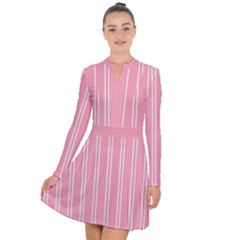 Nice Stripes - Flamingo Pink Long Sleeve Panel Dress by FashionBoulevard