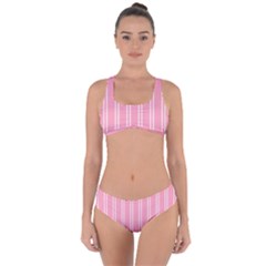 Nice Stripes - Flamingo Pink Criss Cross Bikini Set by FashionBoulevard