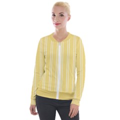 Nice Stripes - Mellow Yellow Velour Zip Up Jacket by FashionBoulevard