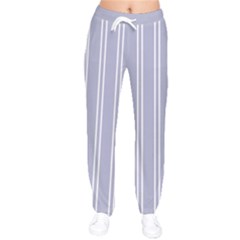 Nice Stripes - Silver Grey Women Velvet Drawstring Pants by FashionBoulevard