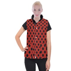 Polka Dots - Black On Apple Red Women s Button Up Vest by FashionBoulevard