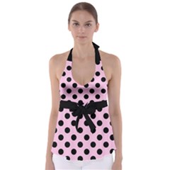Polka Dots - Black On Blush Pink Babydoll Tankini Top by FashionBoulevard