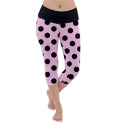 Polka Dots - Black On Blush Pink Lightweight Velour Capri Yoga Leggings by FashionBoulevard