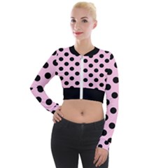 Polka Dots - Black On Blush Pink Long Sleeve Cropped Velvet Jacket by FashionBoulevard