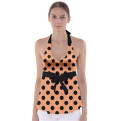 Polka Dots - Black On Cantaloupe Orange Babydoll Tankini Top by FashionBoulevard