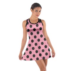 Polka Dots Black On Flamingo Pink Cotton Racerback Dress by FashionBoulevard