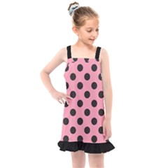 Polka Dots Black On Flamingo Pink Kids  Overall Dress by FashionBoulevard