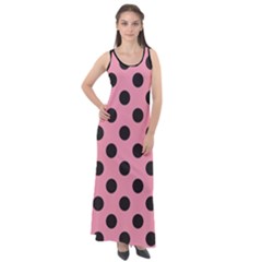 Polka Dots Black On Flamingo Pink Sleeveless Velour Maxi Dress by FashionBoulevard