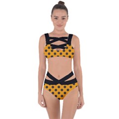 Polka Dots Black On Honey Orange Bandaged Up Bikini Set  by FashionBoulevard