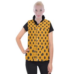 Polka Dots Black On Honey Orange Women s Button Up Vest by FashionBoulevard