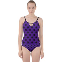 Polka Dots Black On Imperial Purple Cut Out Top Tankini Set by FashionBoulevard