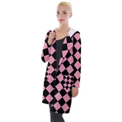 Block Fiesta Black And Flamingo Pink Hooded Pocket Cardigan by FashionBoulevard