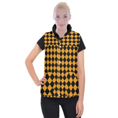 Block Fiesta Black And Honey Orange Women s Button Up Vest by FashionBoulevard