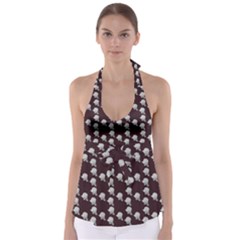 White Rose In Maroon Babydoll Tankini Top