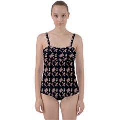 Robin Art Black Pattern Twist Front Tankini Set