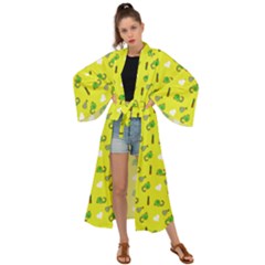 Green Elephant Pattern Yellow Maxi Kimono by snowwhitegirl