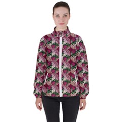 Doily Rose Pattern Red Women s High Neck Windbreaker