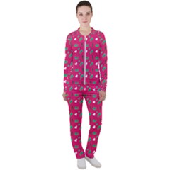 Green Elephant Pattern Hot Pink Casual Jacket And Pants Set