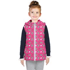 Green Elephant Pattern Hot Pink Kids  Hooded Puffer Vest by snowwhitegirl