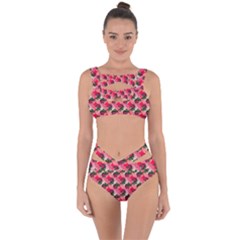 Doily Rose Pattern Watermelon Pink Bandaged Up Bikini Set  by snowwhitegirl