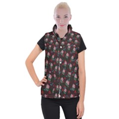 Dark Floral Butterfly Burgundy Women s Button Up Vest