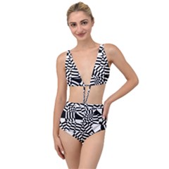 Black And White Crazy Pattern Tied Up Two Piece Swimsuit by Sobalvarro