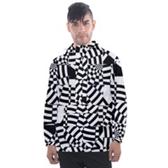 Black And White Crazy Pattern Men s Front Pocket Pullover Windbreaker by Sobalvarro