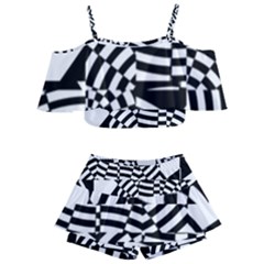 Black And White Crazy Pattern Kids  Off Shoulder Skirt Bikini by Sobalvarro