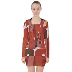 Sophie Taeuber Arp, Composition À Motifs D arceaux Ou Composition Horizontale Verticale V-neck Bodycon Long Sleeve Dress by Sobalvarro