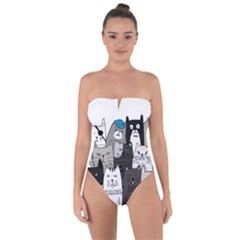 Cute Cat Hand Drawn Cartoon Style Tie Back One Piece Swimsuit by Vaneshart