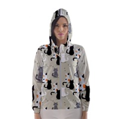 Cute Cat Seamless Pattern Women s Hooded Windbreaker by Vaneshart